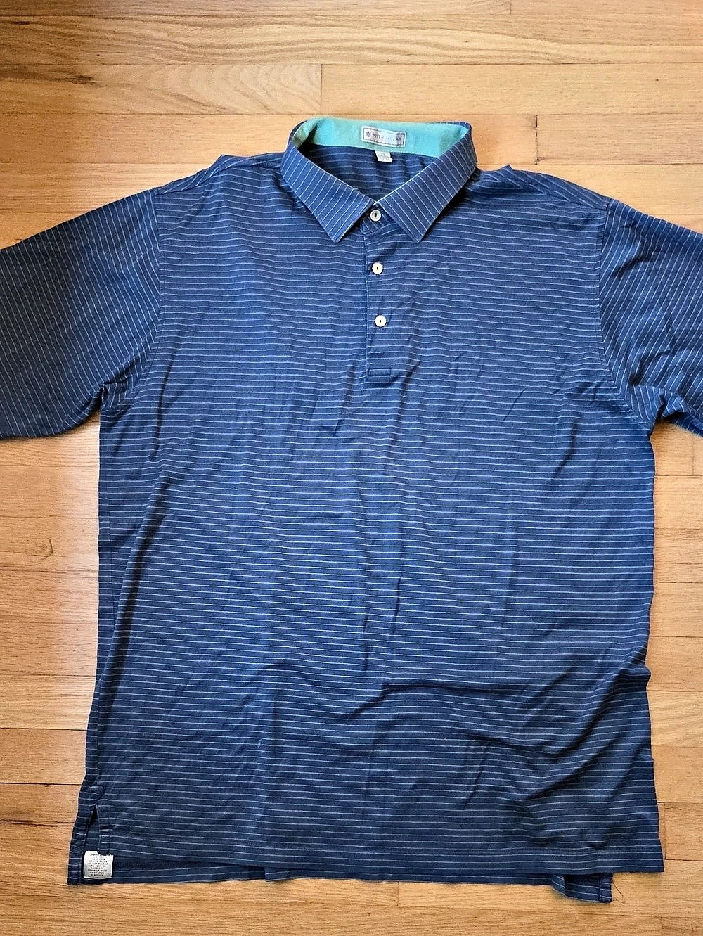 NWOT Peter Millar Men's XL Blue & Green Striped Short Sleeve Golf Polo Shirt